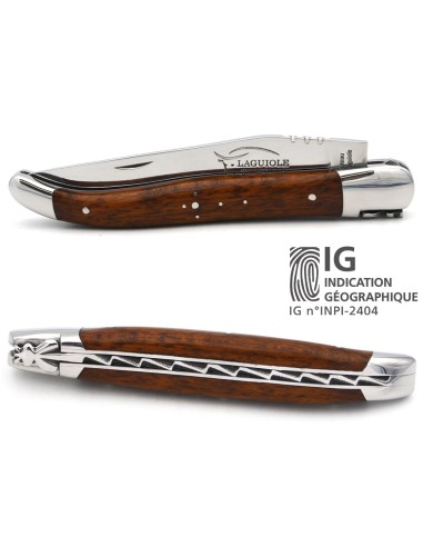 Couteau de Laguiole labellisé indication géographique en amourette, manche de 12 cm, lame seule, finition inox brillant