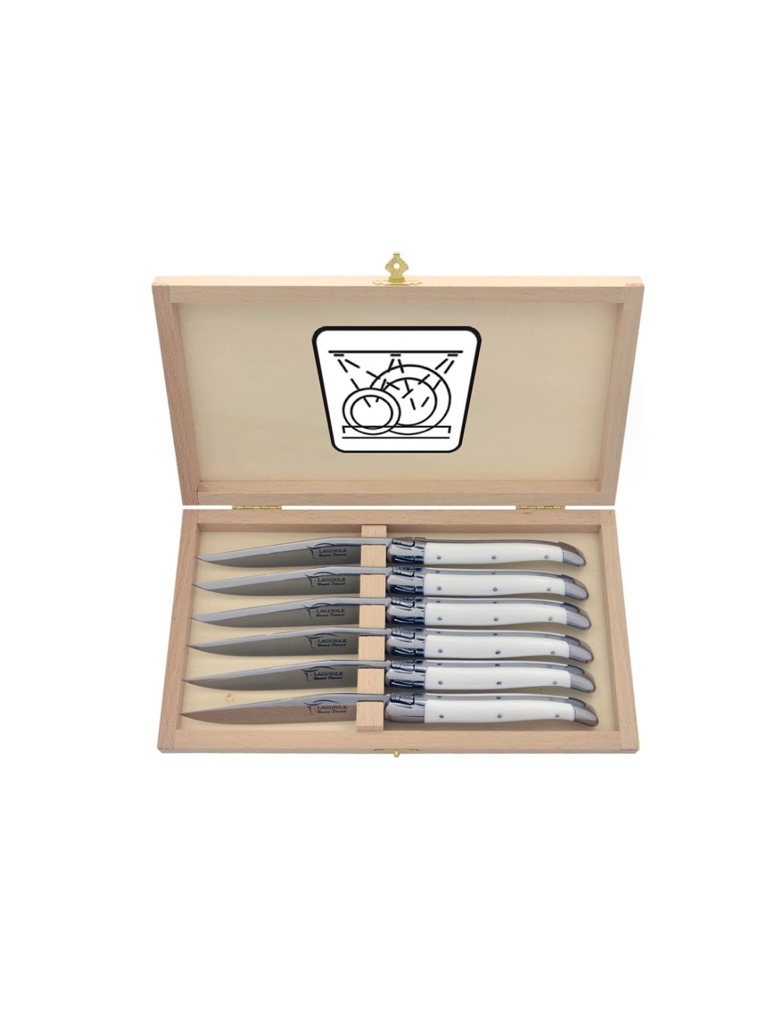 Coffret de 6 couteaux de table Laguiole avec mitres inox brillant