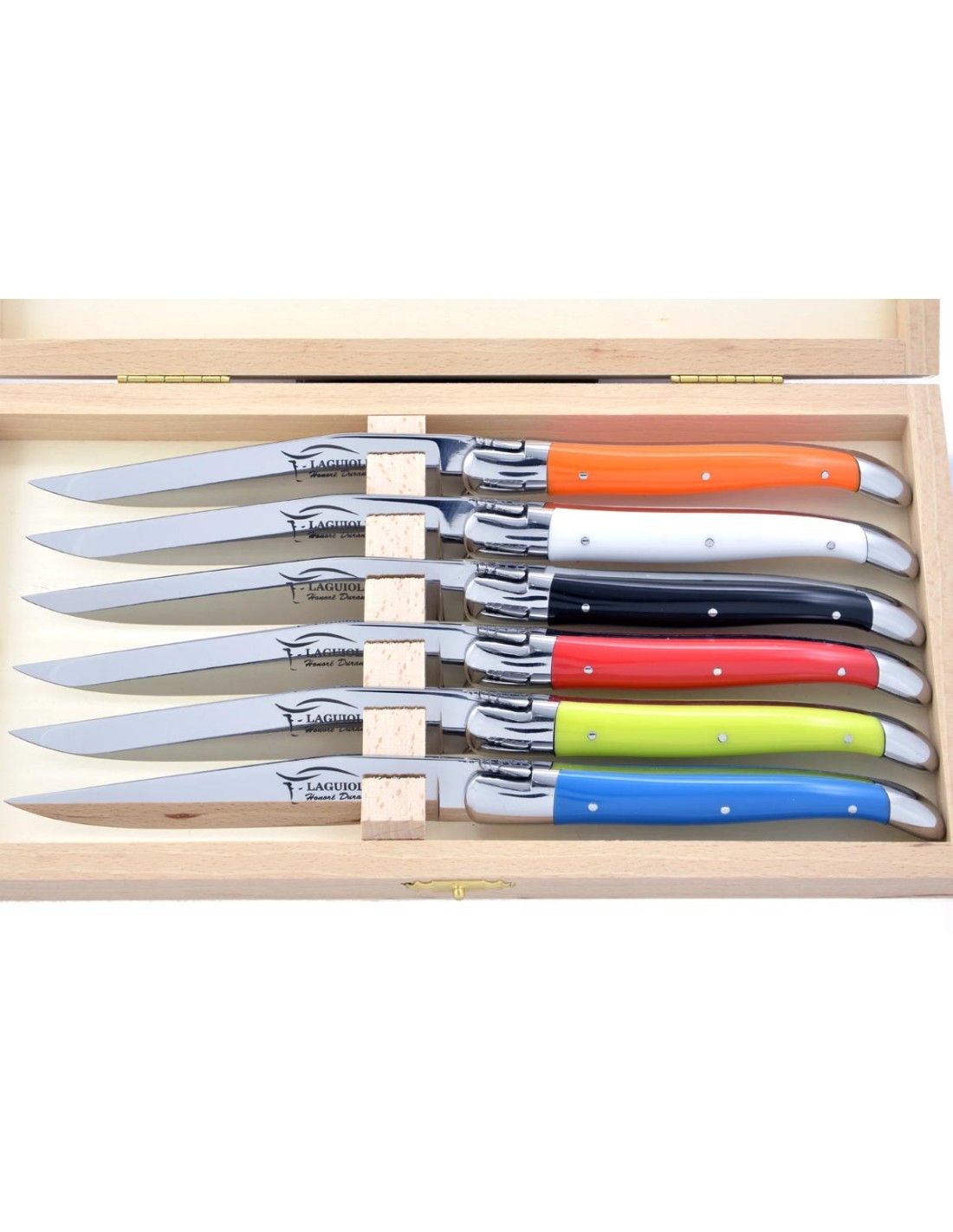 Coffret de six couteaux à steak Laguiole en inox finition brillante