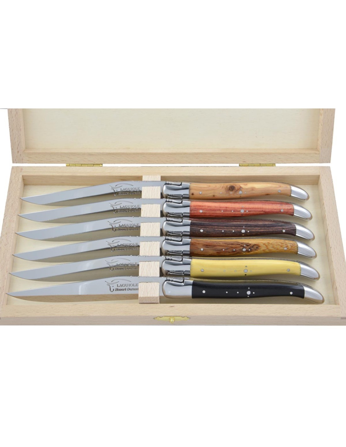 Coffret de six couteaux à steak Laguiole en inox finition brillante