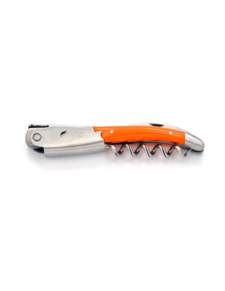 Sommelier Laguiole manche fin en corian orange, 2 mitres inox mat