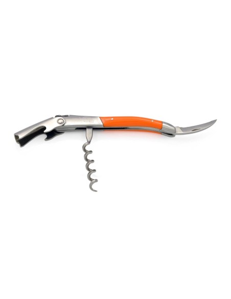 Sommelier Laguiole manche fin en corian orange, 2 mitres inox mat