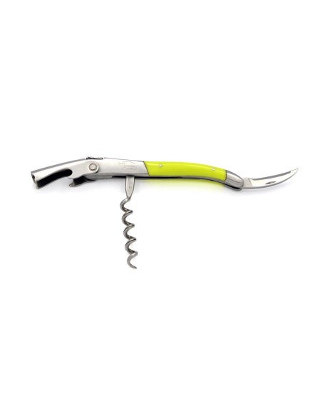 Sommelier Laguiole manche fin en corian jaune, 2 mitres inox mat
