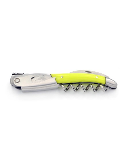 Sommelier Laguiole manche fin en corian jaune, 2 mitres inox mat