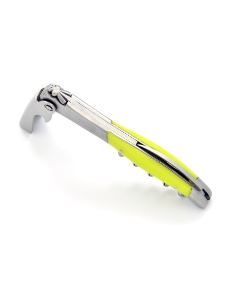 Sommelier Laguiole manche fin en corian jaune, 2 mitres inox mat