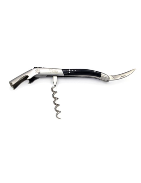 Sommelier Laguiole manche galbé, pointe de corne foncée, 2 mitres inox mat
