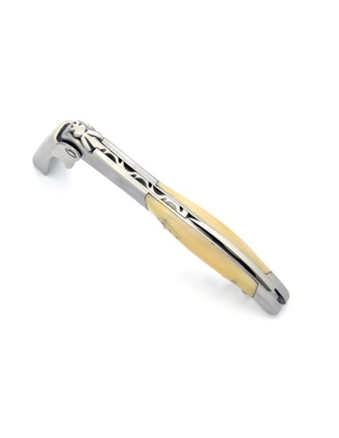 Sommelier Laguiole manche galbé, pointe de corne claire, 2 mitres inox mat