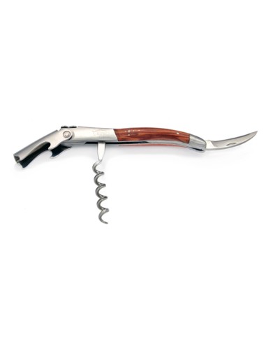Sommelier Laguiole manche galbé, bois de rose, 2 mitres inox mat